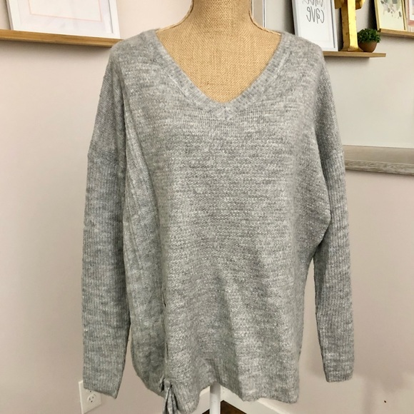 Umgee Heather Gray Cozy Knit Front Tie Slouchy Sweater - Picture 4 of 12